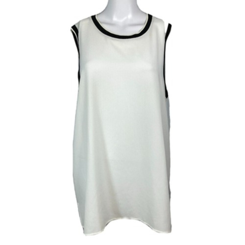Vince Camuto Shirt Womens‎ Sz L Off White Black Trim Sleeveless Pullover Blouse